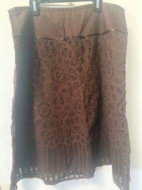 Apt. 9 Brown Cotton Midi Skirt with Scalloped Hem